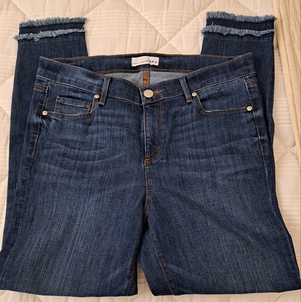 The Loft Fringed Ankle Blue Jeans size 30/10 Modern Skinny